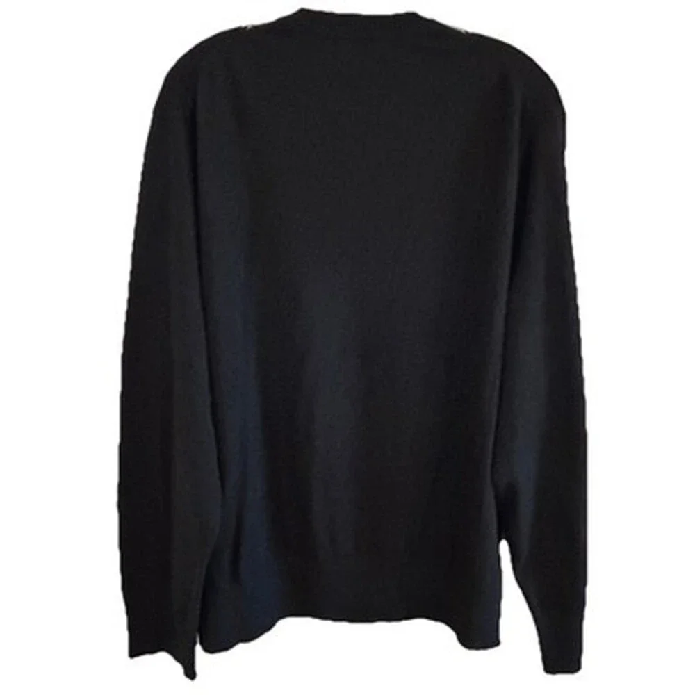 Banana Republic Sweater Luxury Cashmere Blend Mens XL Black Argyle V-Neck Preppy
